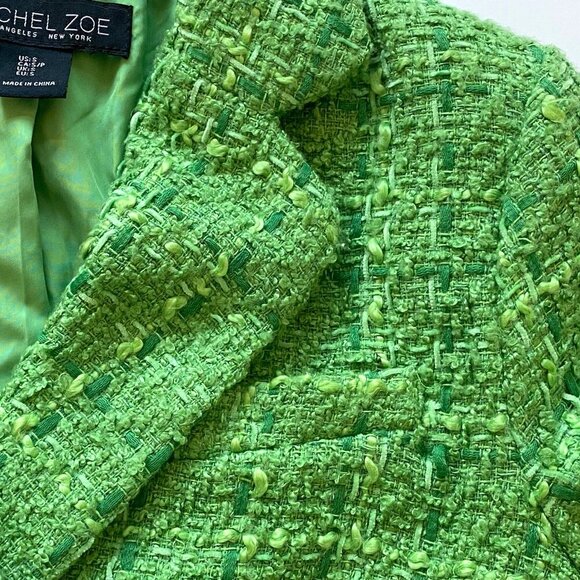 Rachel Zoe Womens Green Tweed Blazer Jacket Size S Boucle Textured Cropped Lined - Picture 5 of 11